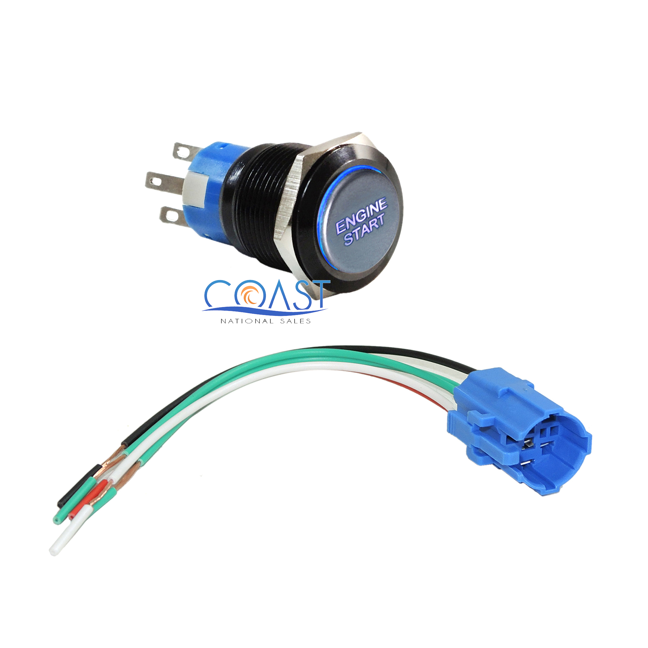 Durable 12V LED 19mm Blue Momentary Engine Start Push Button Switch