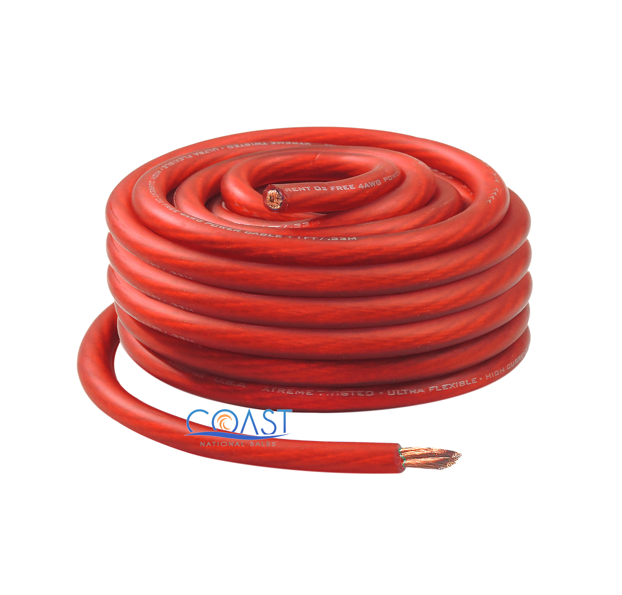 OFC Full Copper 1666 Strand Count 4 Gauge Red Power Ground Wire Cable