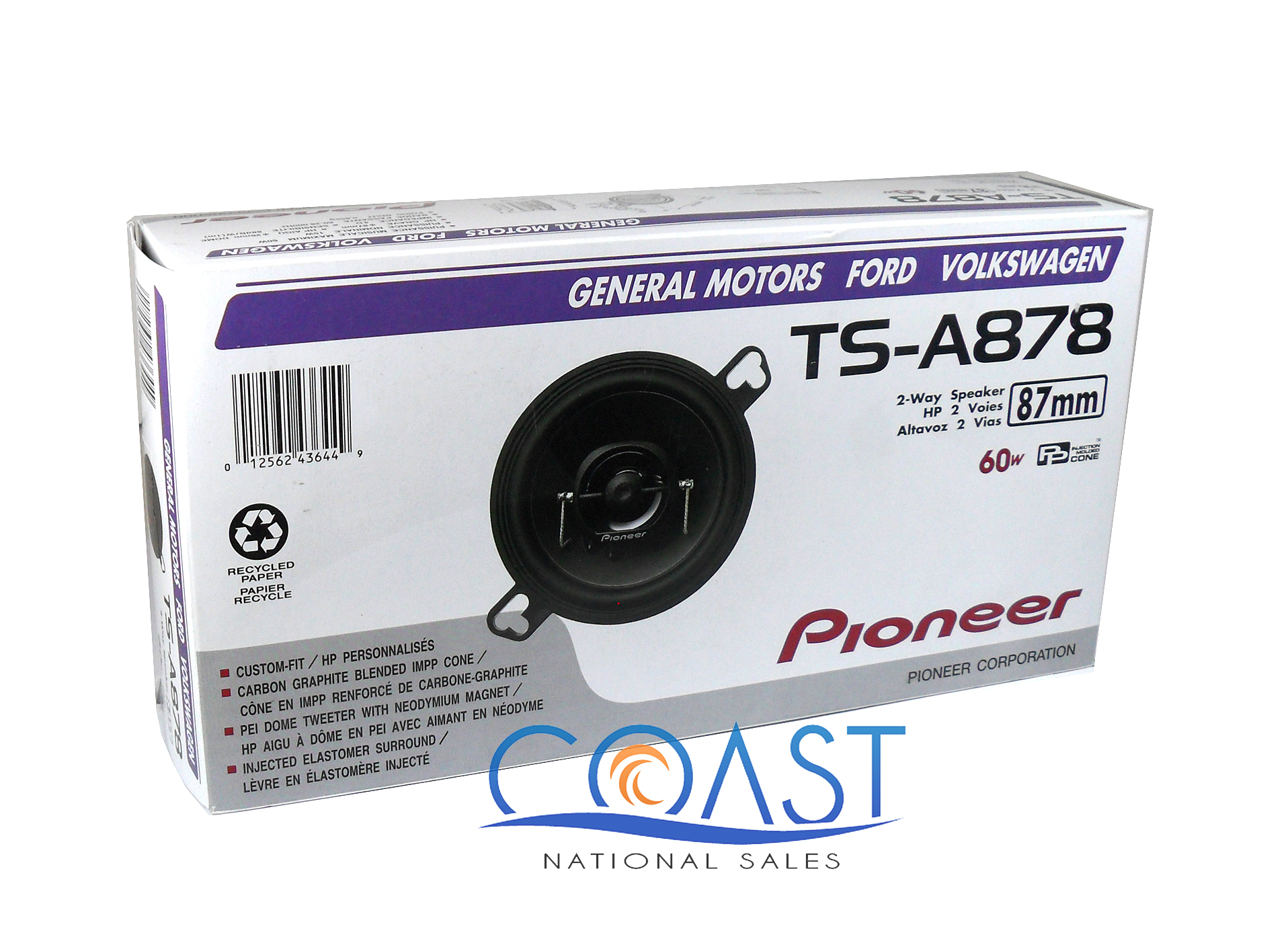 Pioneer TS A878 3 1 2" 60W 2 Way 260W Coaxial Car Speakers TSA878 012562436449