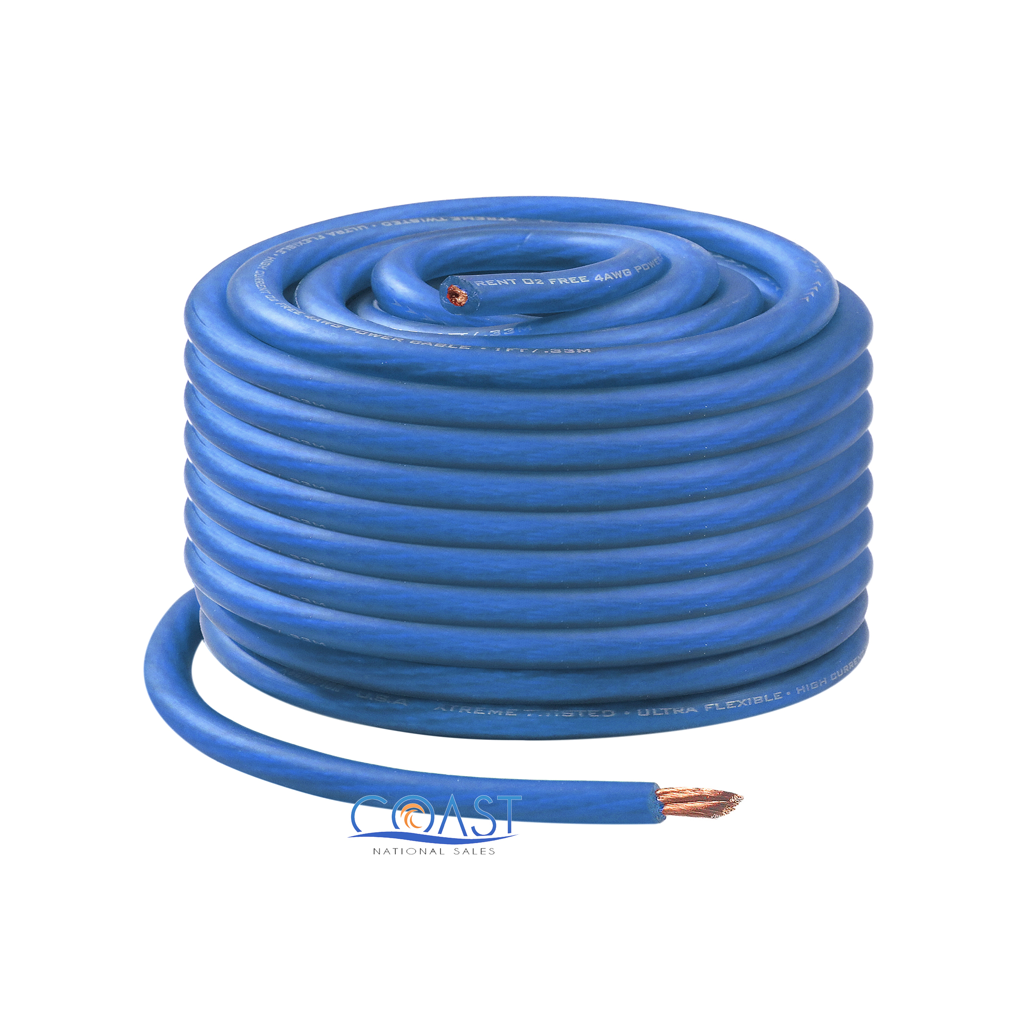 50ft OFC Copper 665 Strand Count 8 Gauge AWG Blue Power Ground Wire