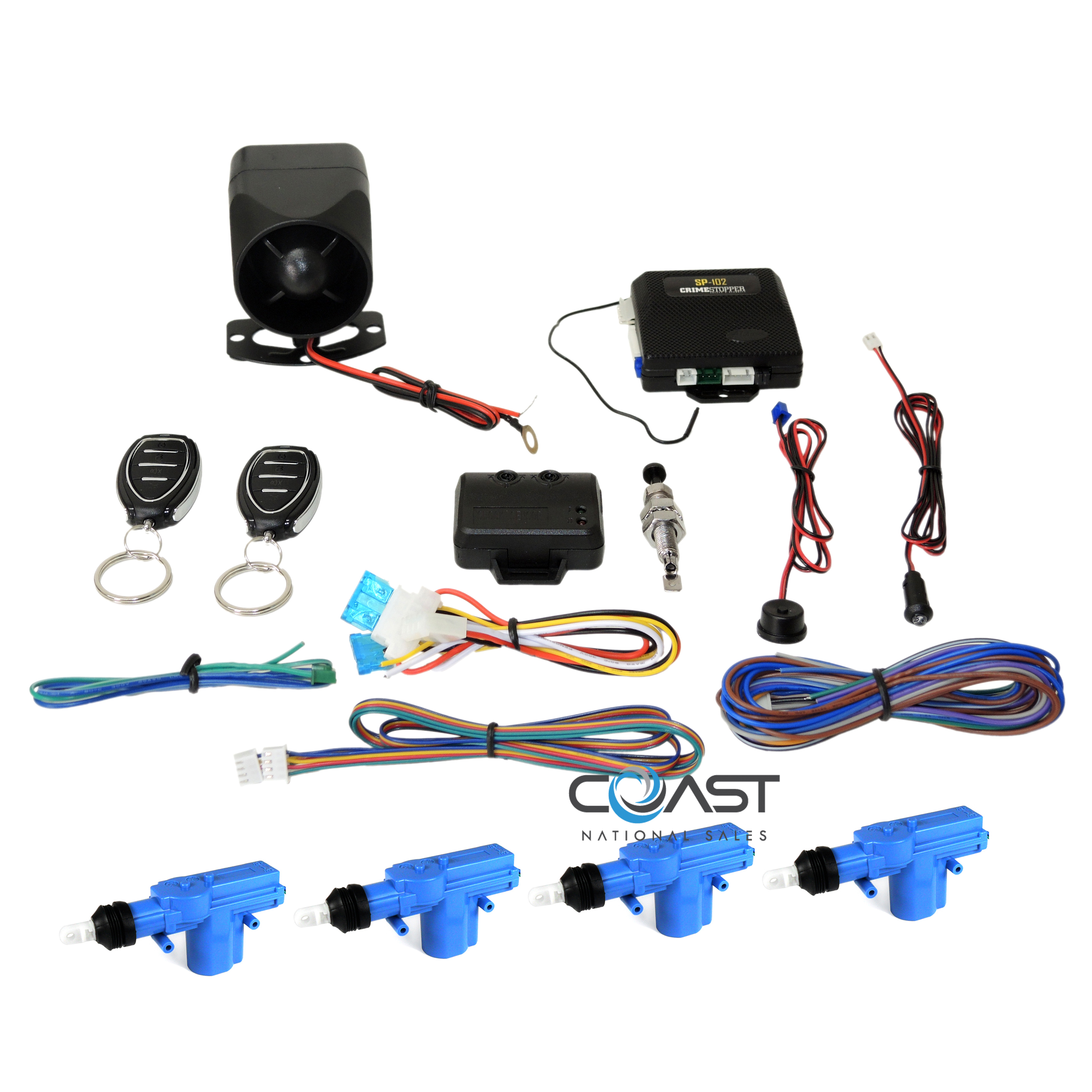 Crimestopper SP-102 Car Alarm Security System With 4 Power Door Lock  Actuators