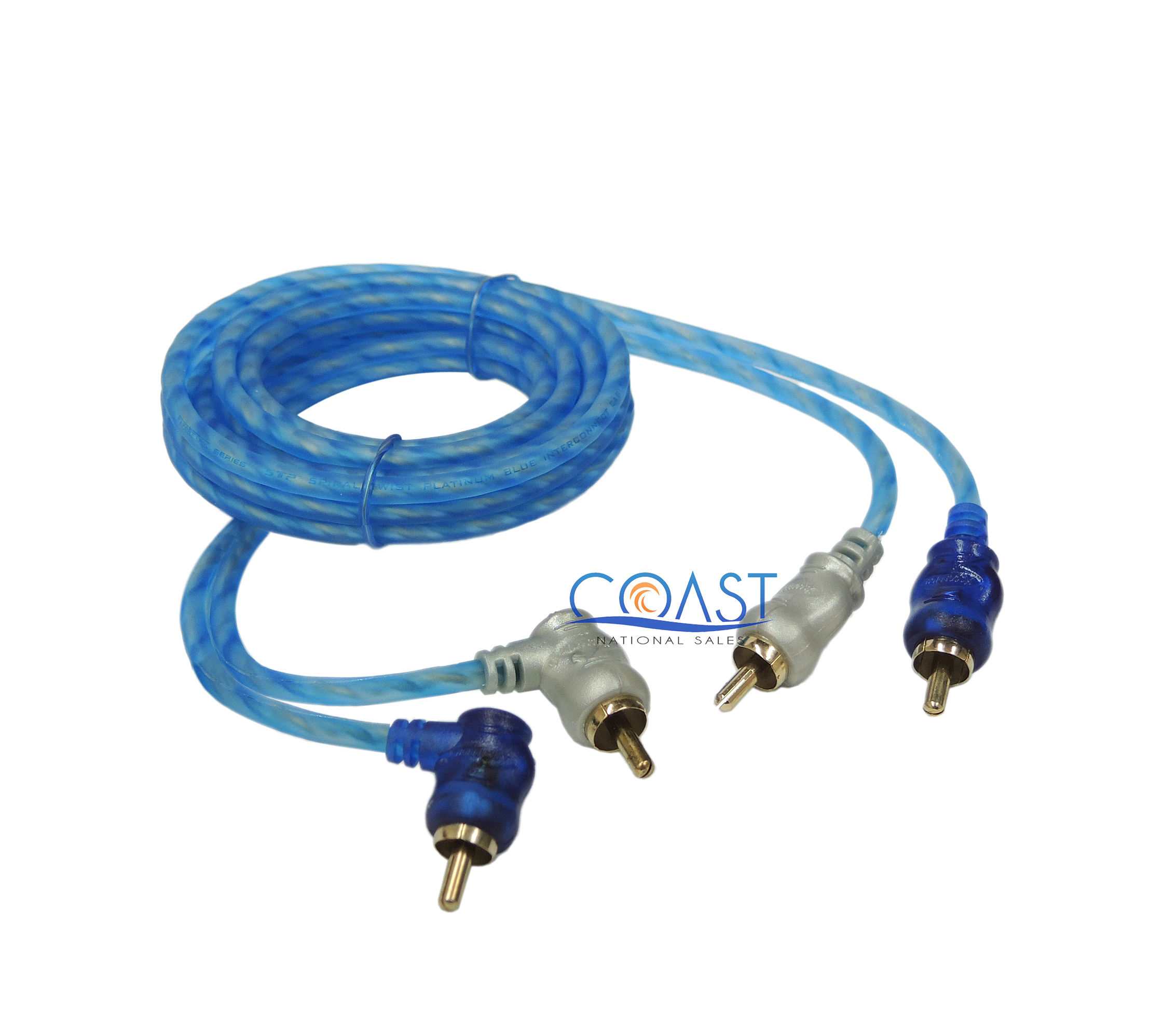 3 Ft Spiral Twisted Home Marine System Platinum Blue RCA Interconnect Cable USA